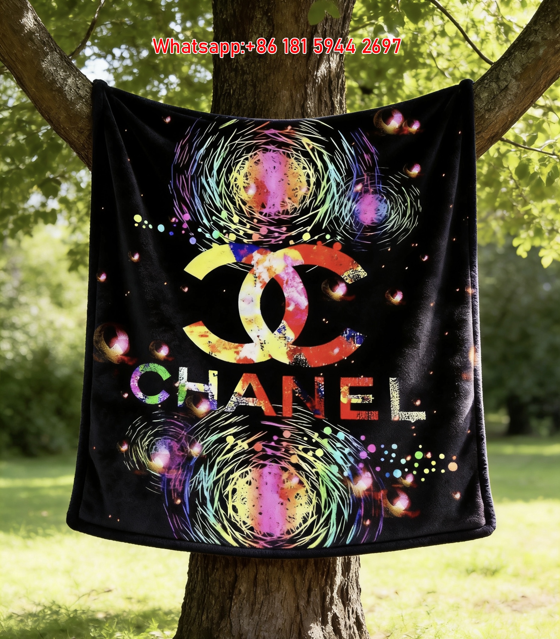 Chanel Luxury Neon Galaxy Print Flannel Throw Blanket IMG_6952
